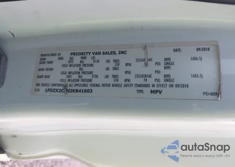 2018 Ford Transit T-350 z USA, uszkodzony, nr VIN 1FDZX2CM0JKB41603